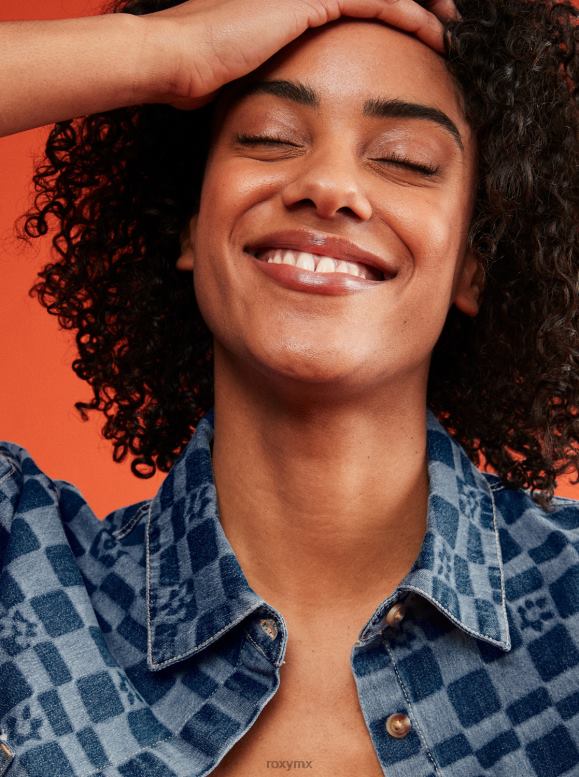 Roxy mujer camisa de mezclilla de manga corta con estampado wave club 68XP0156