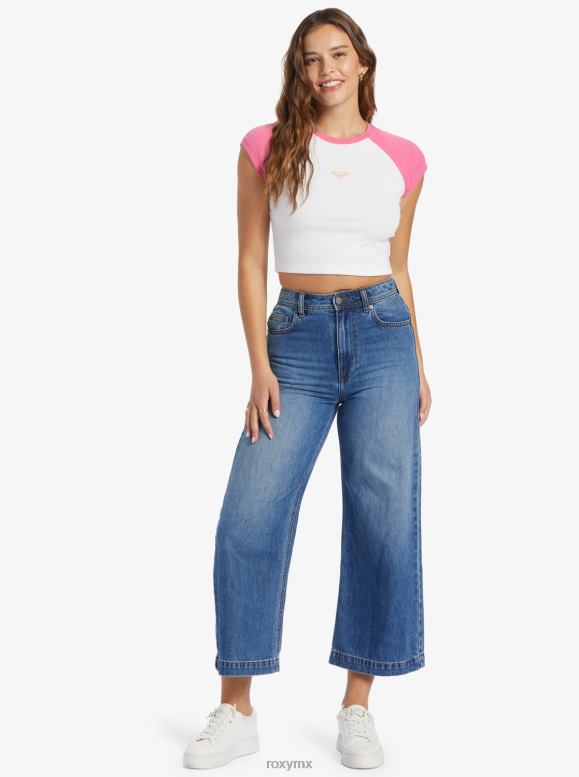 Roxy mujer playera recortada retro con mangas raglán 68XP0525