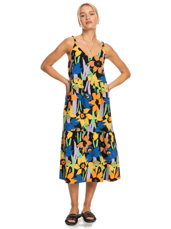 Roxy mujer vestido midi con estampado de línea de espera 68XP0150